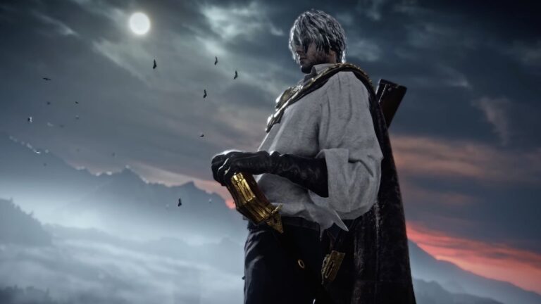 A cape-wearing man stands against a moonlit sky