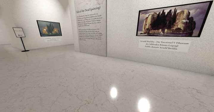 This free interactive museum lets you detect Wikipedia like never before 2 A digital exhibition for the isle of the dead painting shows a wall of the text and two versions of the painting.