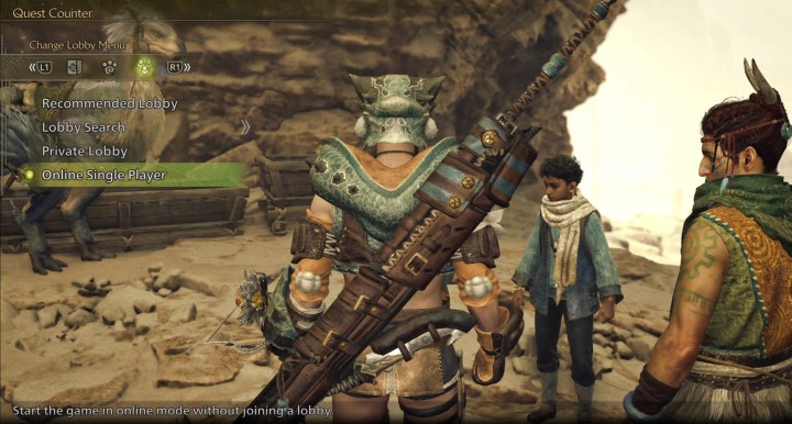 Playing an online single player lobby in Monster Hunter Wilds.
