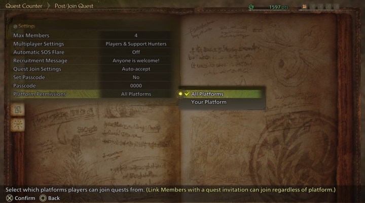 How to turn the crossplay in Monster Hunter Wilds 1 Crossplay options in Monster Hunter Wilds.