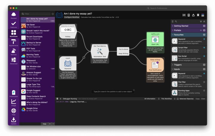 Workflow and option in Alfred Mac app