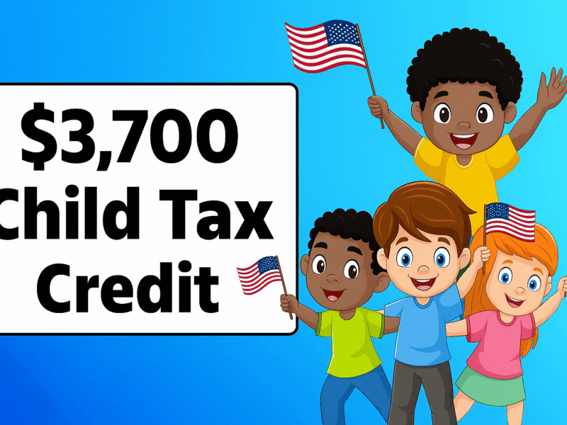 $3,700 Child Tax Credit graphic with happy children waving American flags