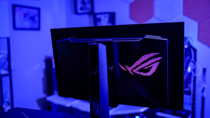 I'm gaming on a 27 -inch 4K OLED monitor for last week, and it's fantastic 2 Rog logo on Asus Rog Swift PG27UCDM.