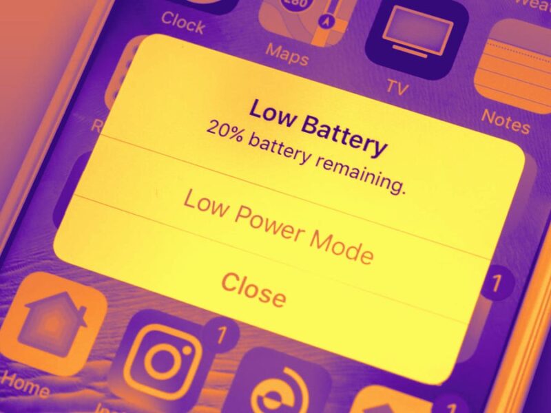 Low Battery Power Mode pop-up notification on an iPhone screen